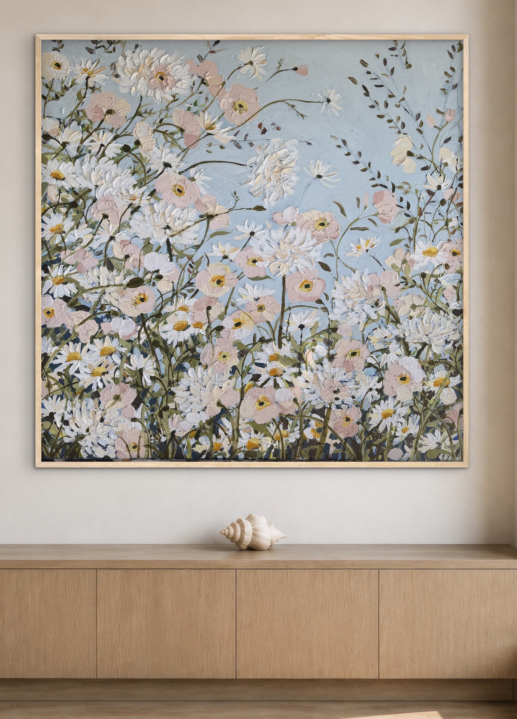 Poppies and Daisies 106x106cm framed - Image 5