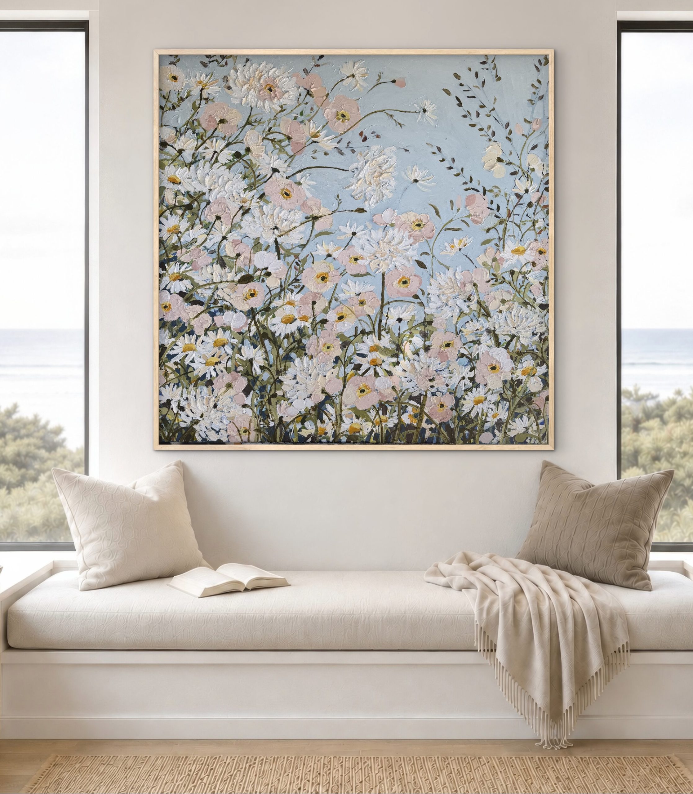 Poppies and Daisies 106x106cm framed - Image 3