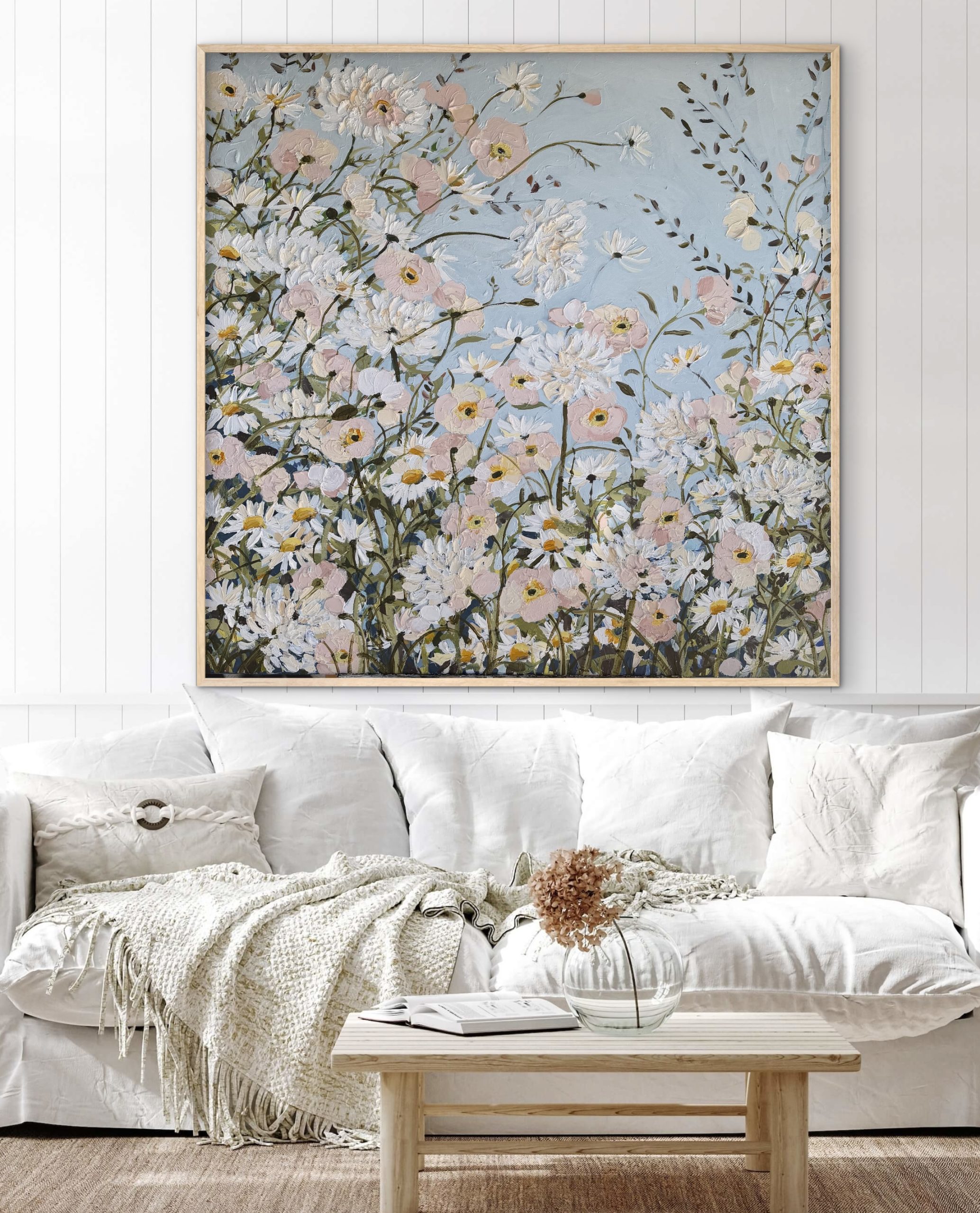 Poppies and Daisies 106x106cm framed - Image 2