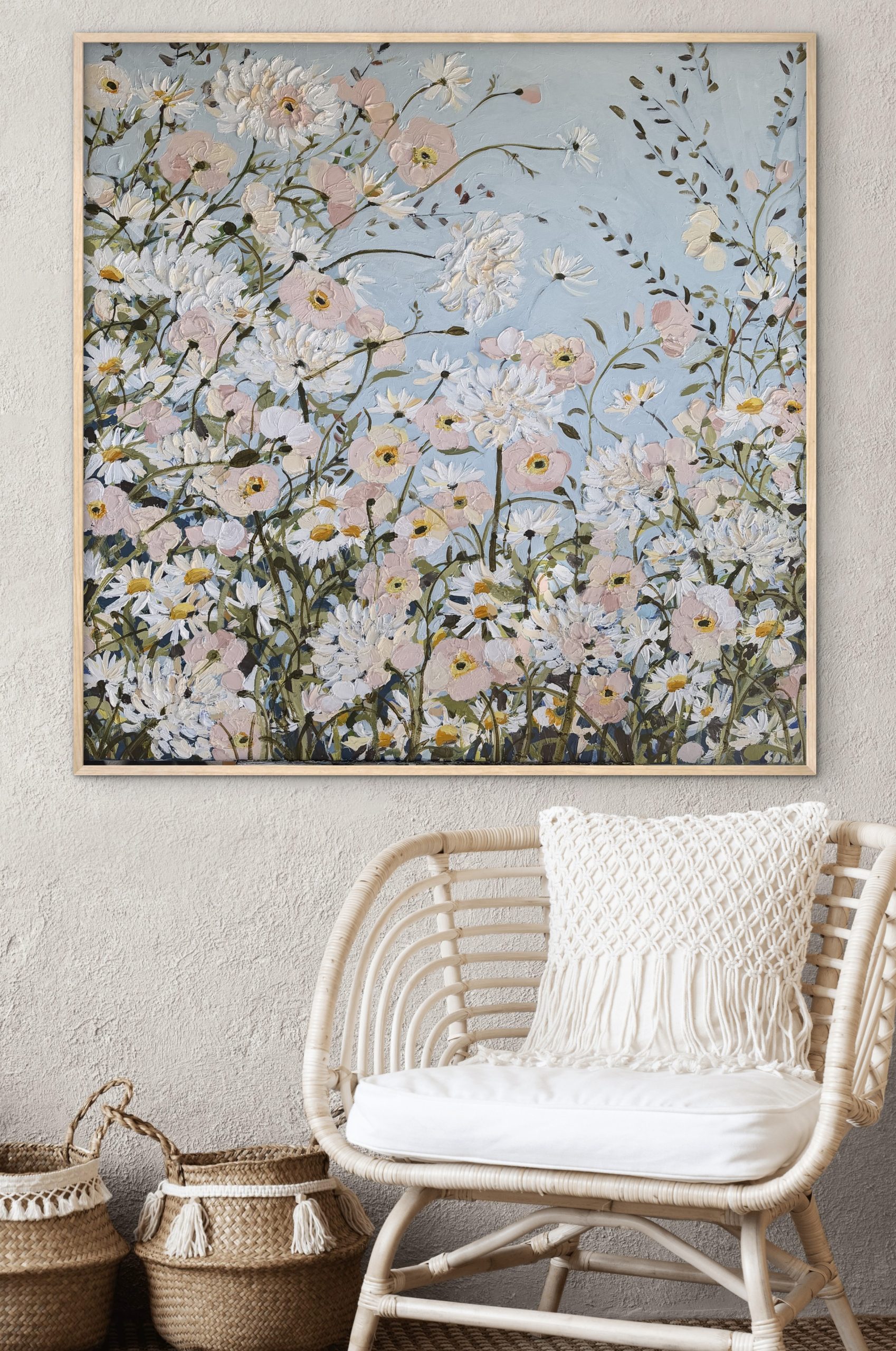 Poppies and Daisies 106x106cm framed - Image 4