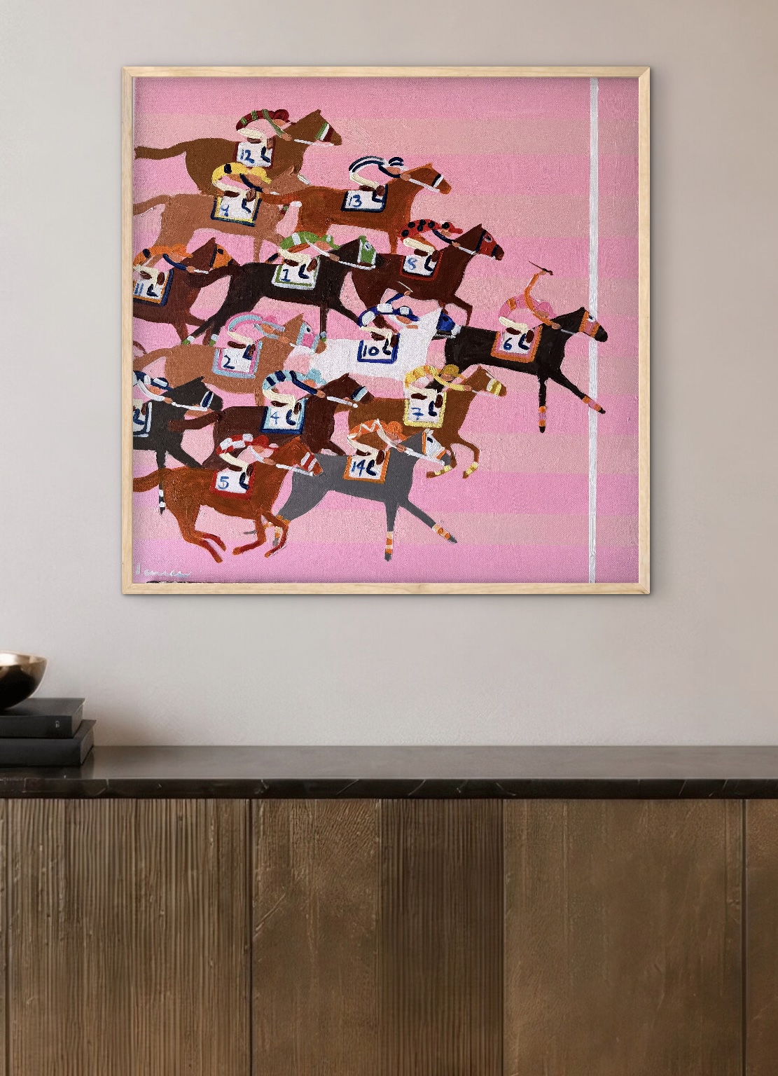 First Past the Post in Pink 66x66cm framed - Image 3