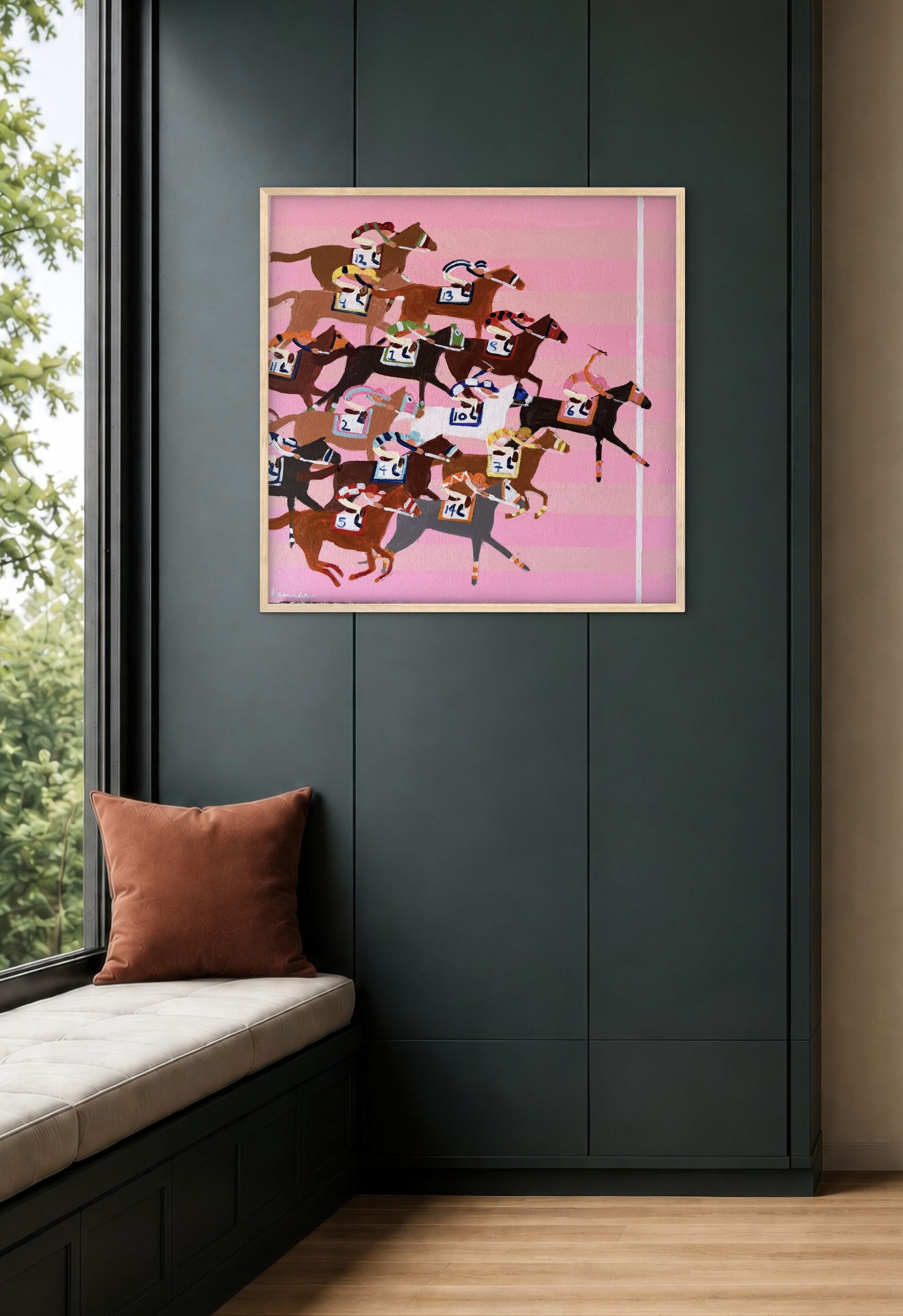 First Past the Post in Pink 66x66cm framed - Image 4