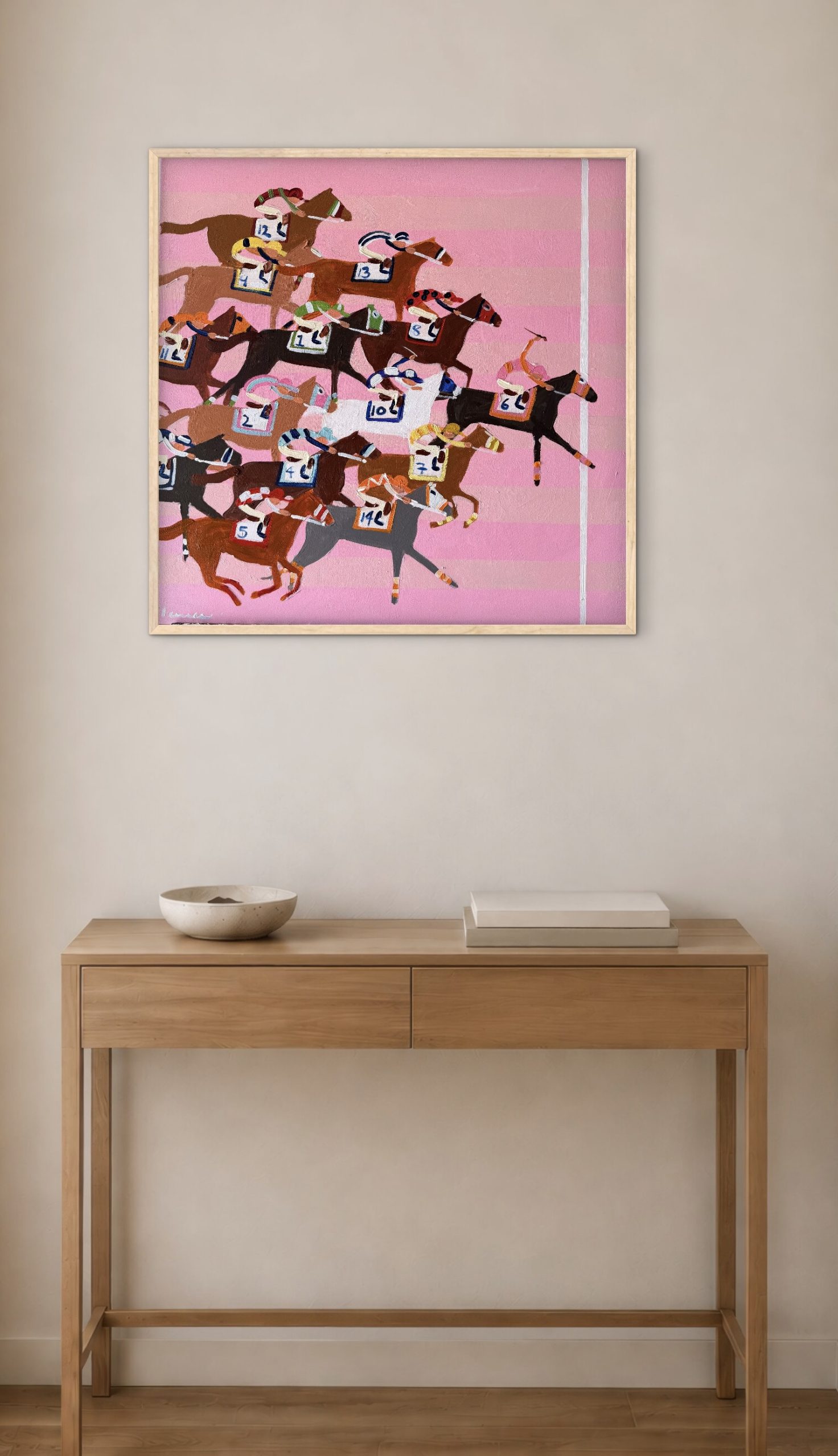 First Past the Post in Pink 66x66cm framed - Image 6
