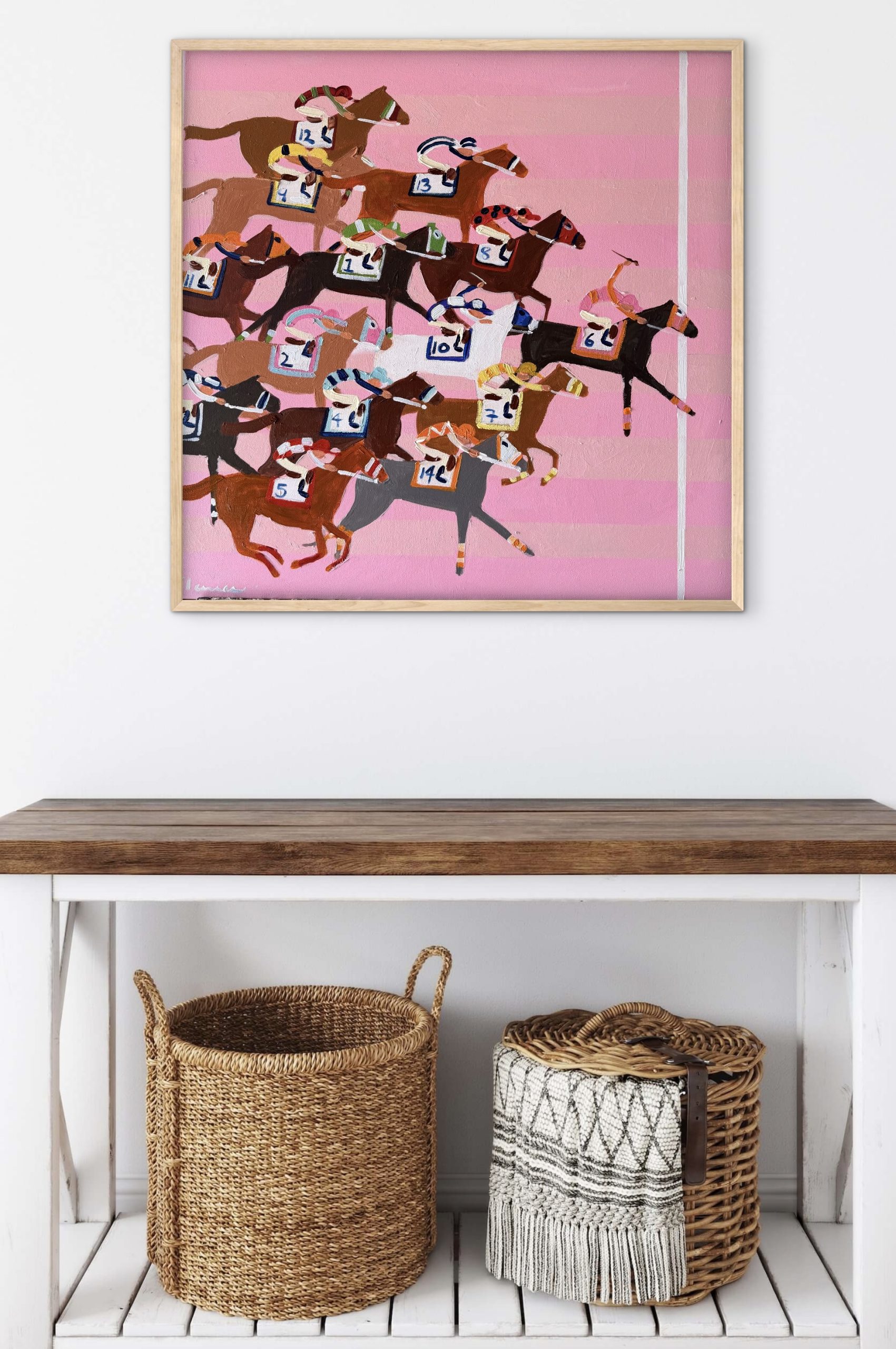 First Past the Post in Pink 66x66cm framed - Image 5