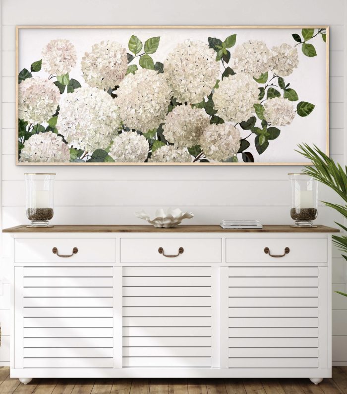 Coastal White Hydrangeas 157x67cm framed