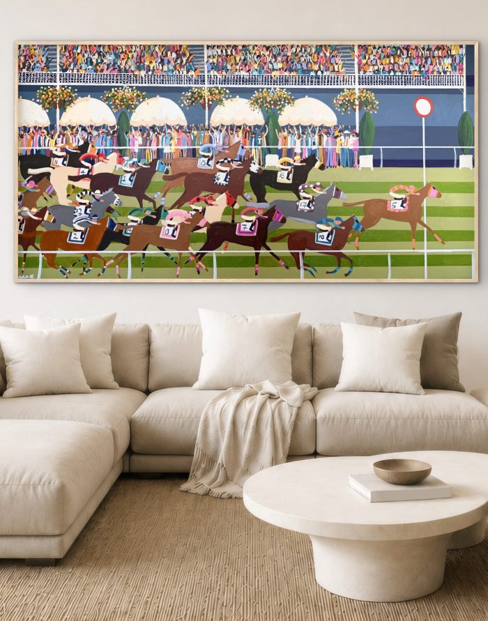 Colourful horse racing artwork