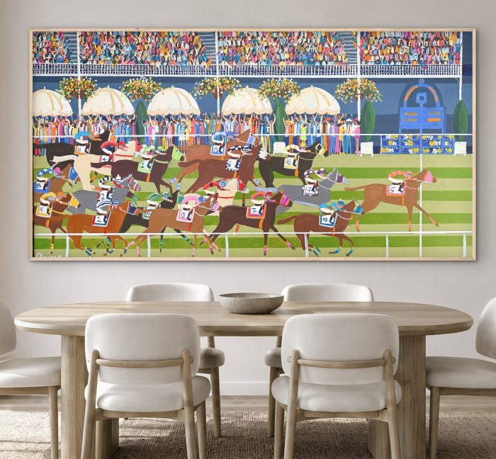 Horse Racing Art Day at the Races 187 x 97cm framed