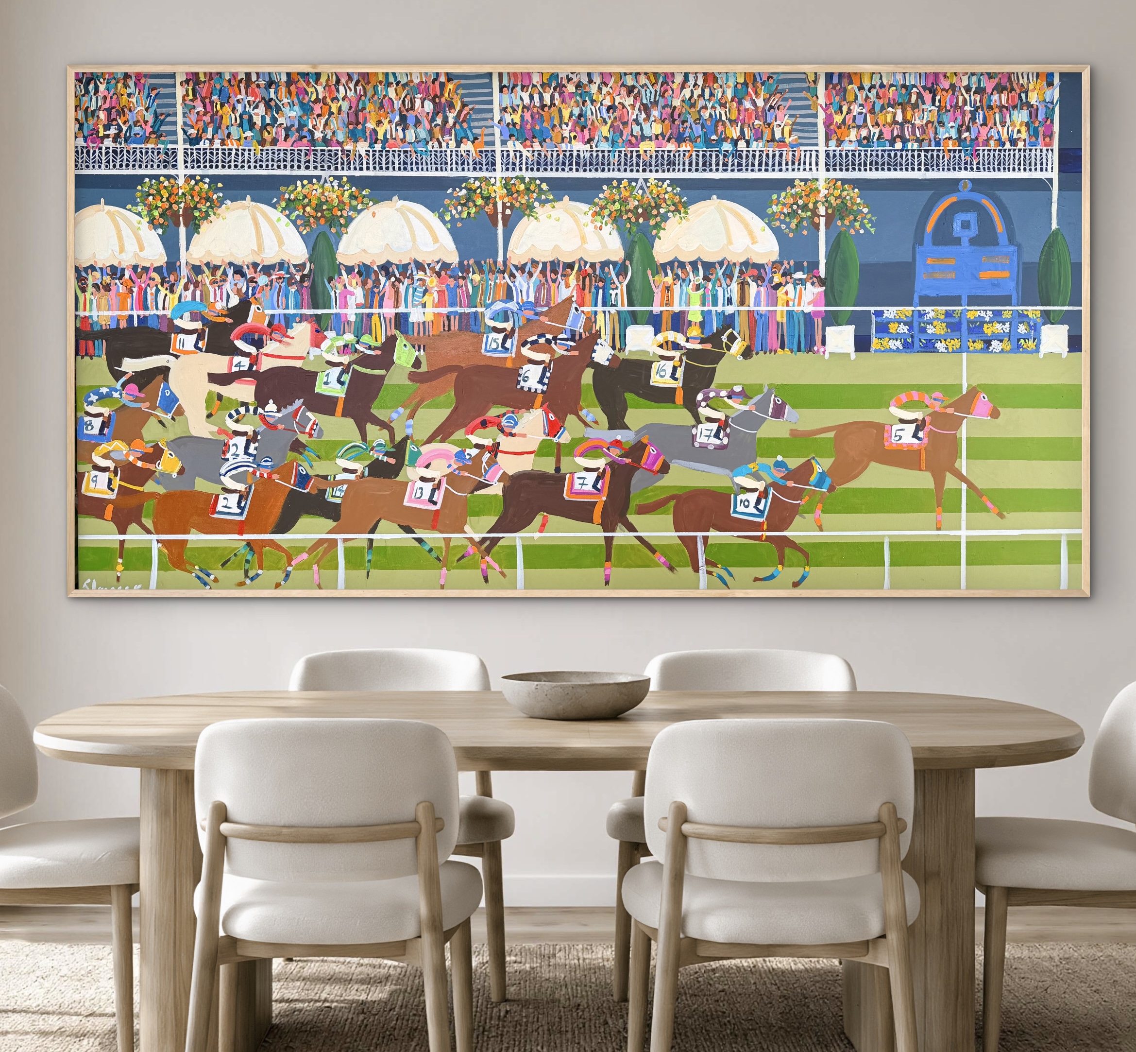 Horse Racing Art Day at the Races 187 x 97cm framed