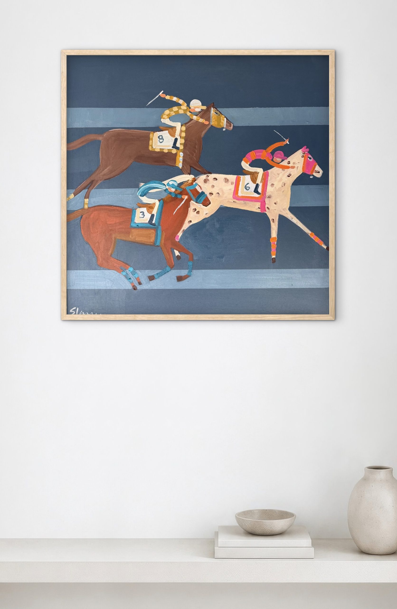 Three Horse Race 66x66cm framed - Image 4