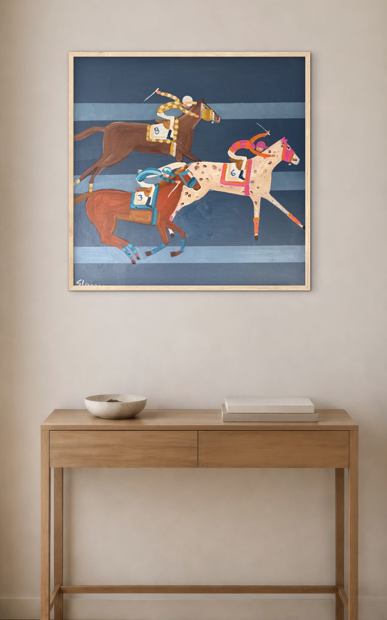 Three Horse Race 66x66cm framed - Image 5