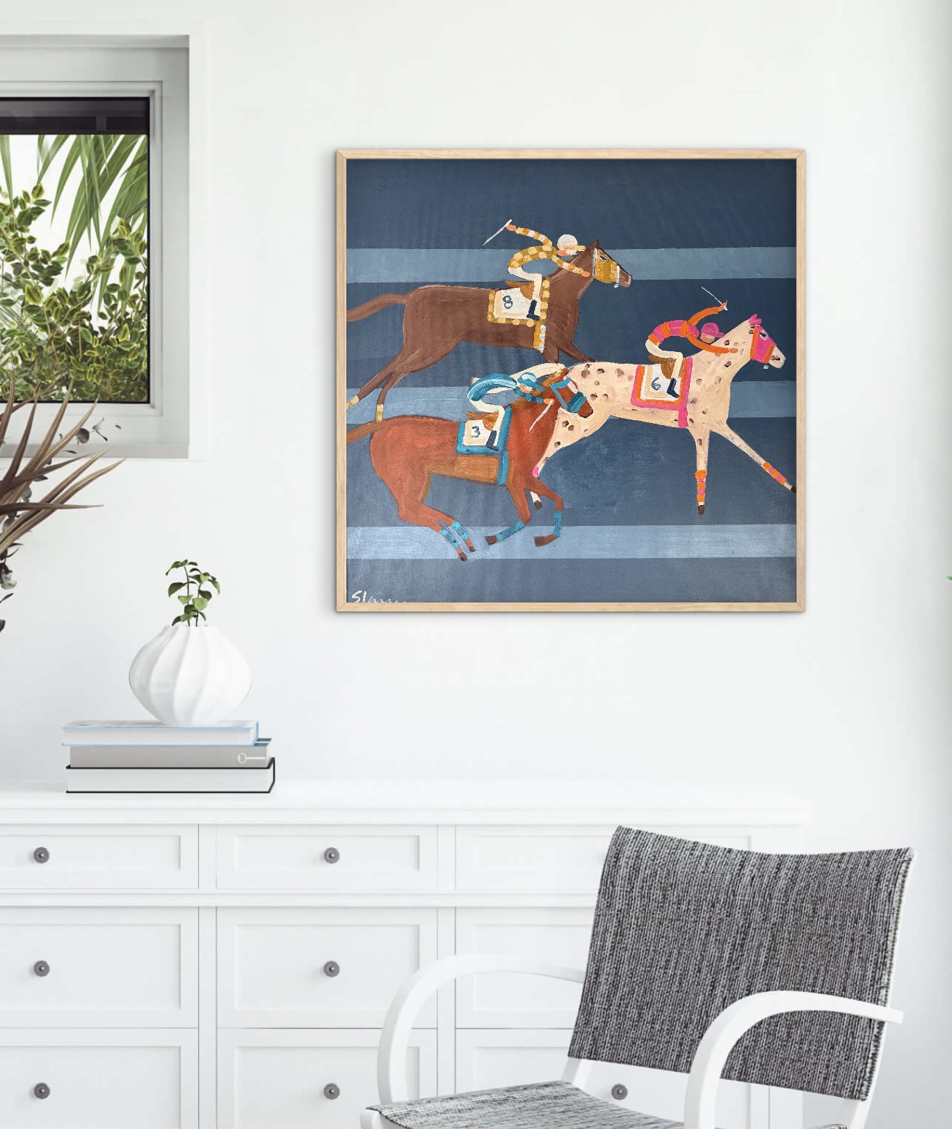 Three Horse Race 66x66cm framed - Image 3
