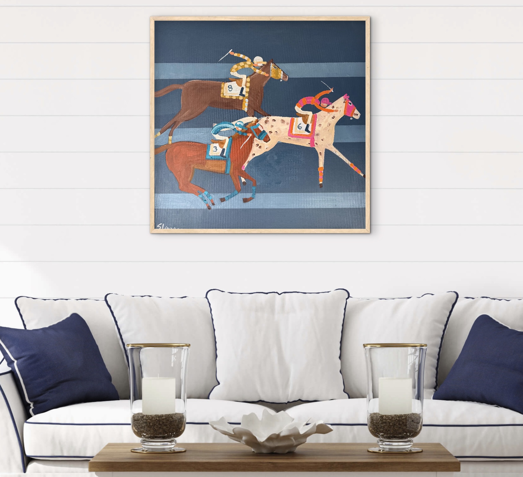 Three Horse Race 66x66cm framed - Image 6