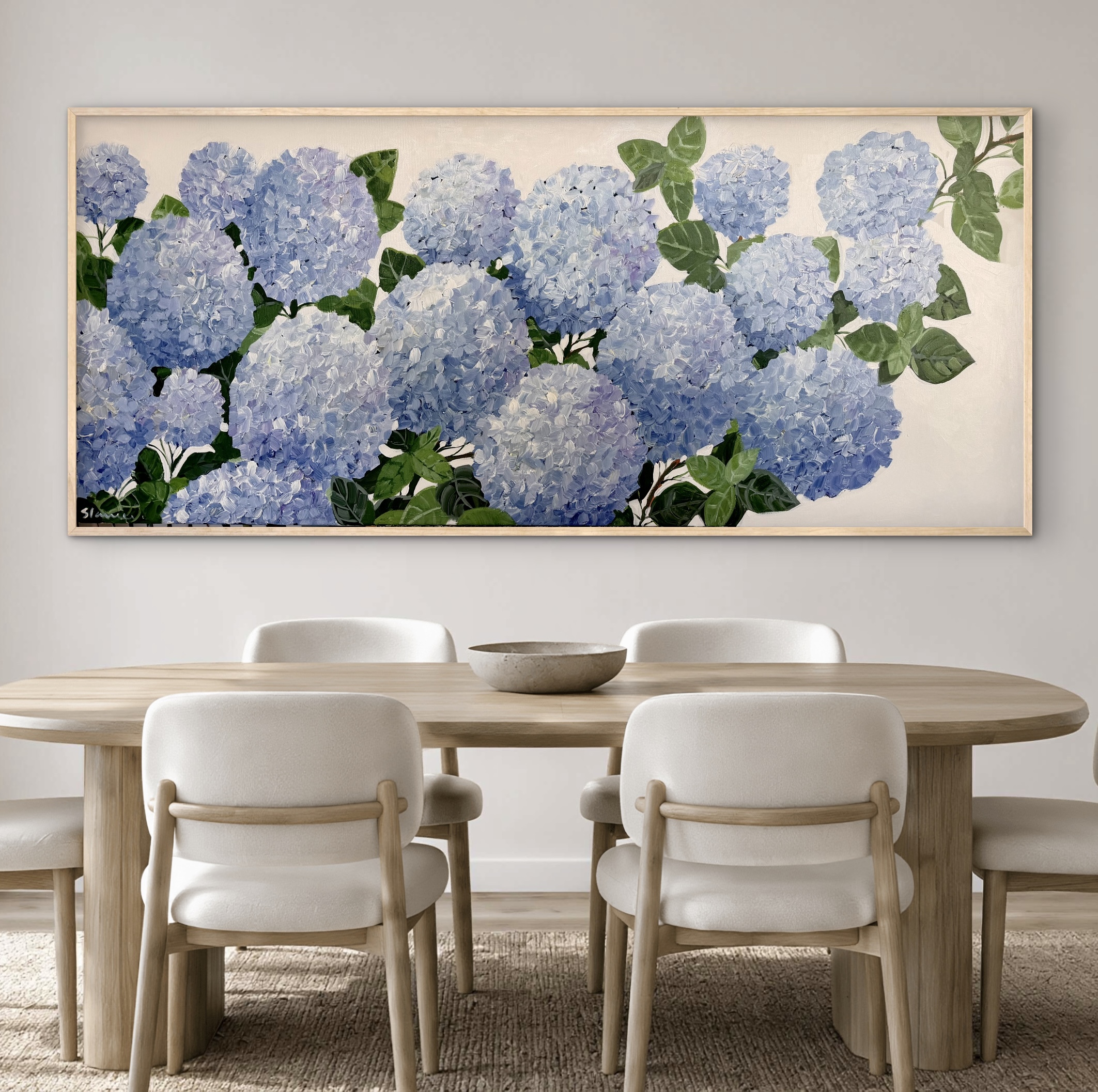 Coastal Blue Hydrangeas 157x67cm framed - Image 5