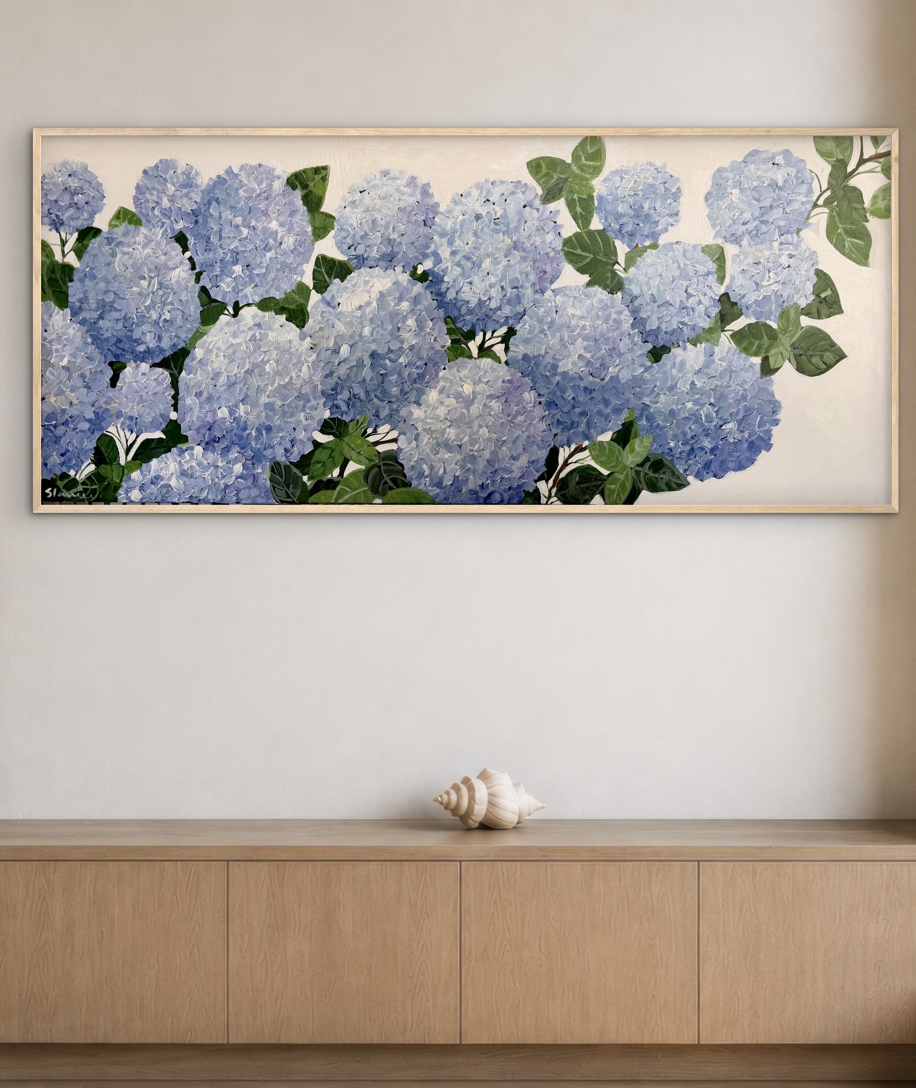 Coastal Blue Hydrangeas 157x67cm framed - Image 3