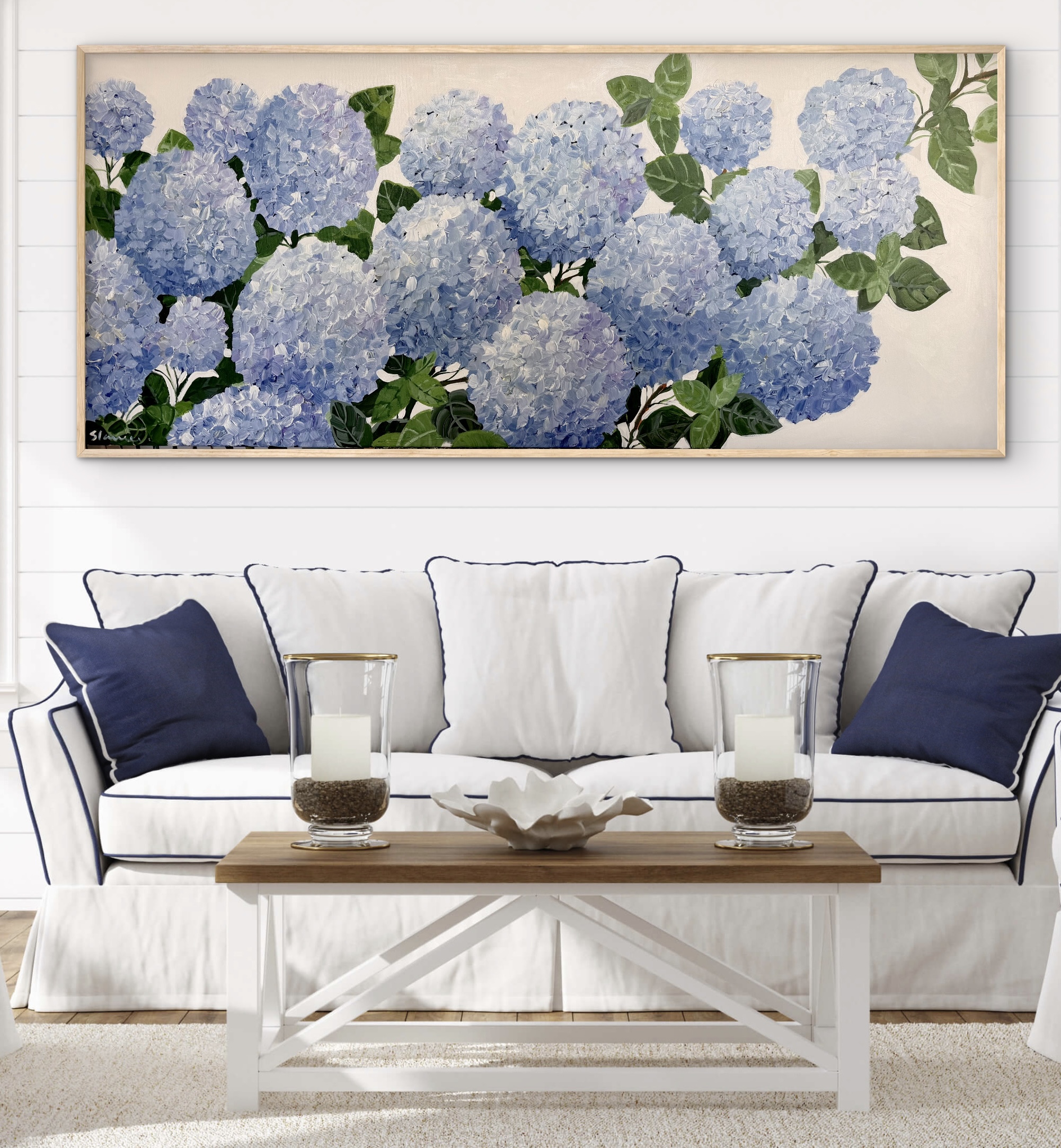 Coastal Blue Hydrangeas 157x67cm framed - Image 2
