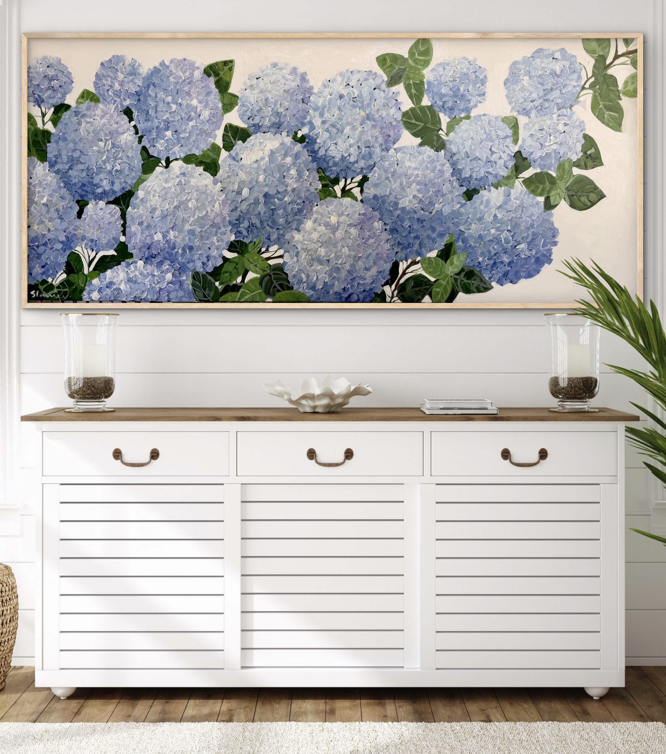 Coastal Blue Hydrangeas 157x67cm framed - Image 7