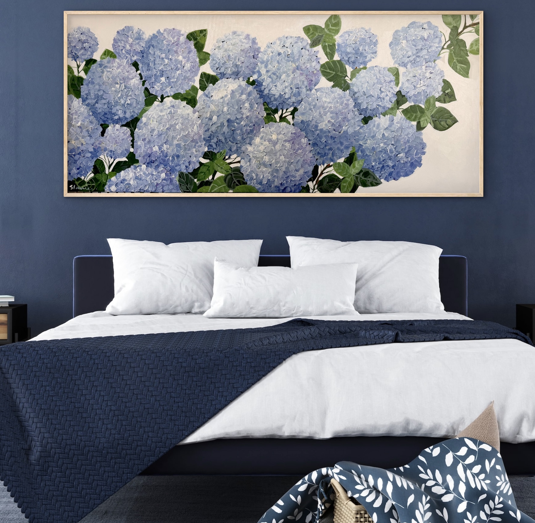 Coastal Blue Hydrangeas 157x67cm framed - Image 6