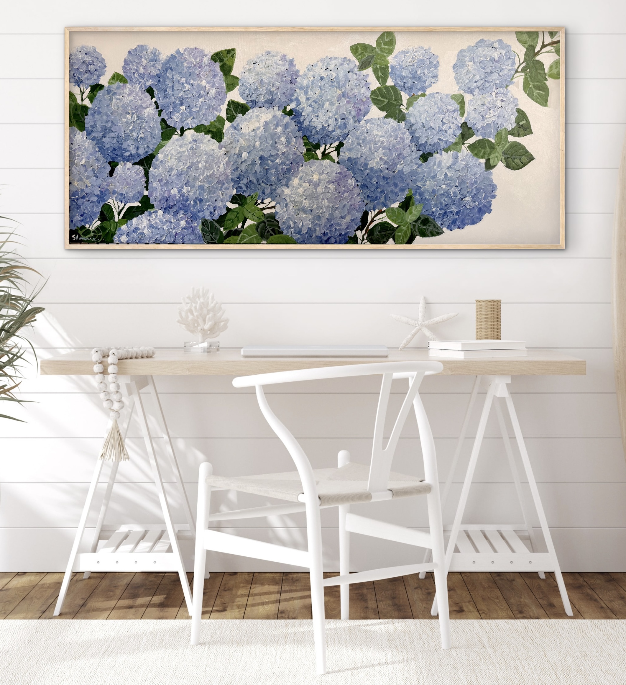 Coastal Blue Hydrangeas 157x67cm framed - Image 4