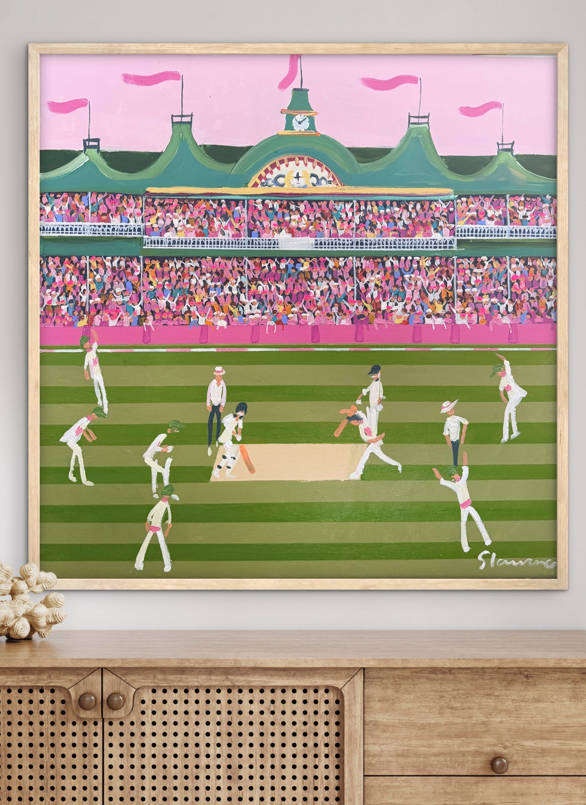Cricket Pink Test 66x66cm framed