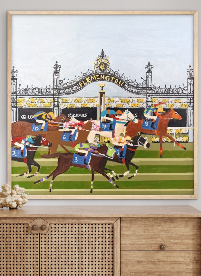 Horse Racing Flemington 66x66cm framed