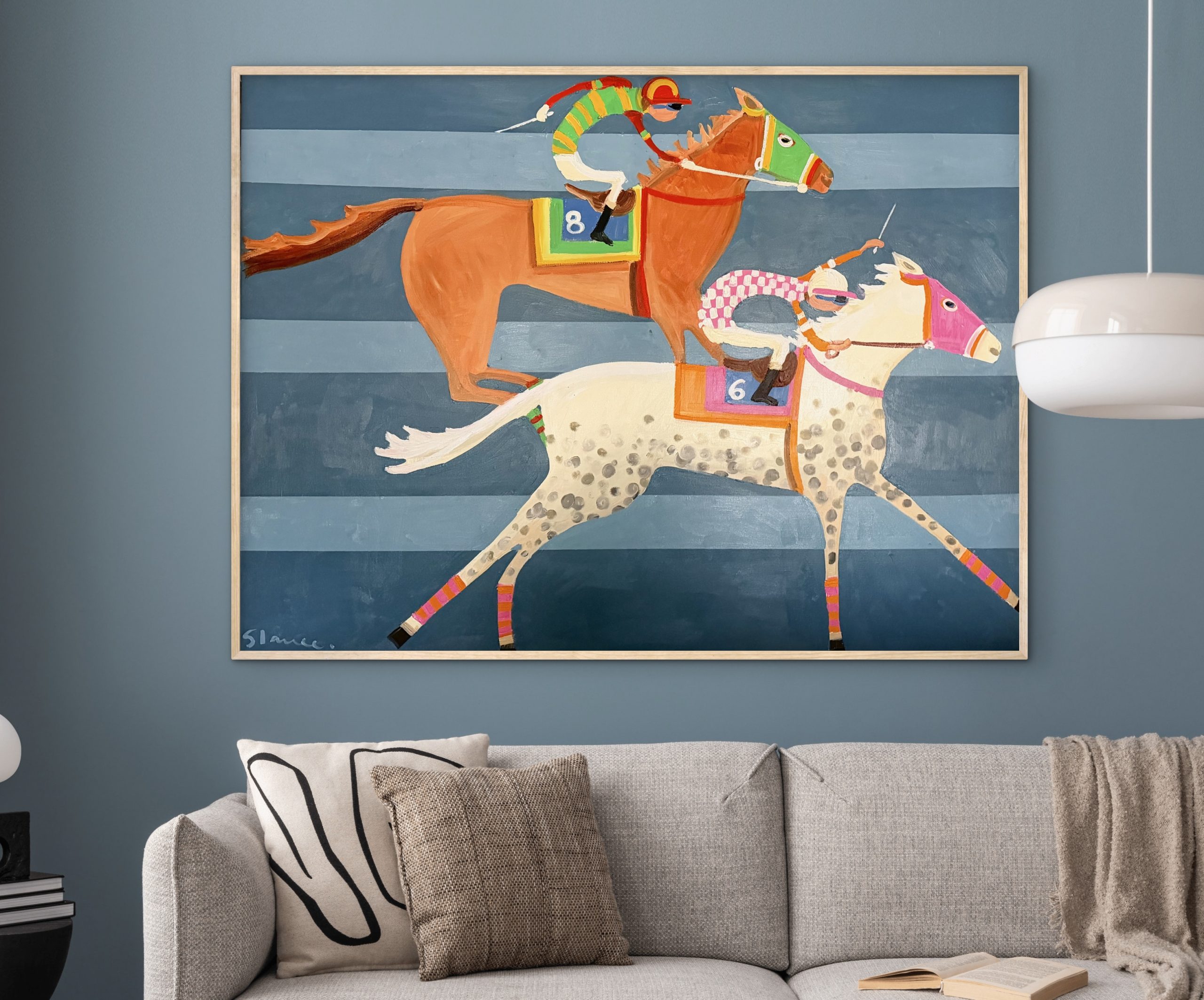 Two horses on blue background