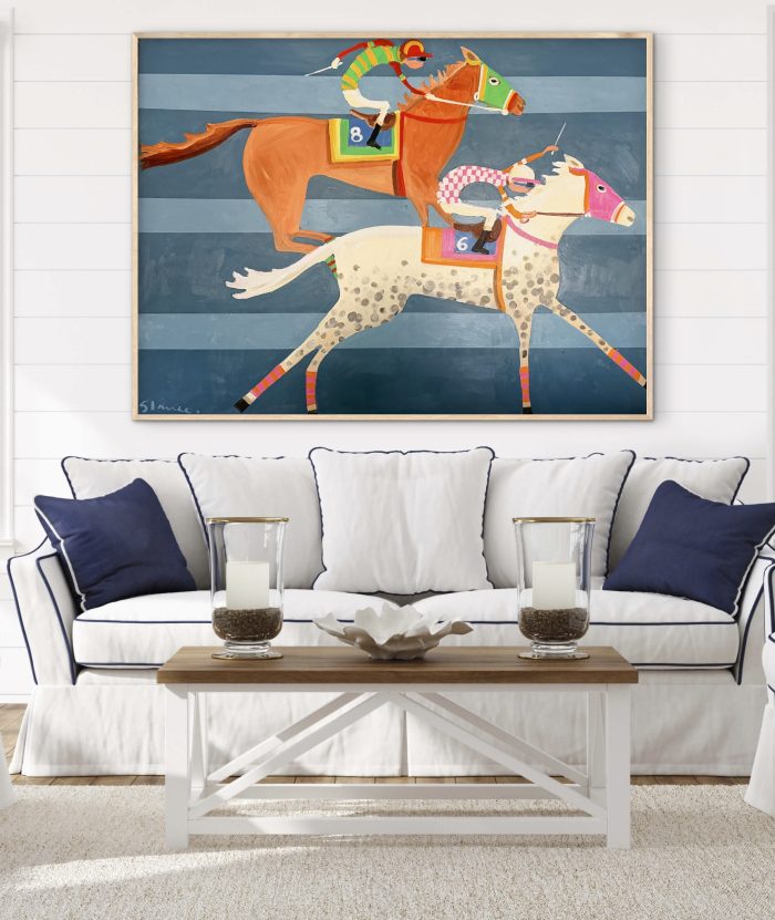 Two Horse Race 126 x 96cm framed
