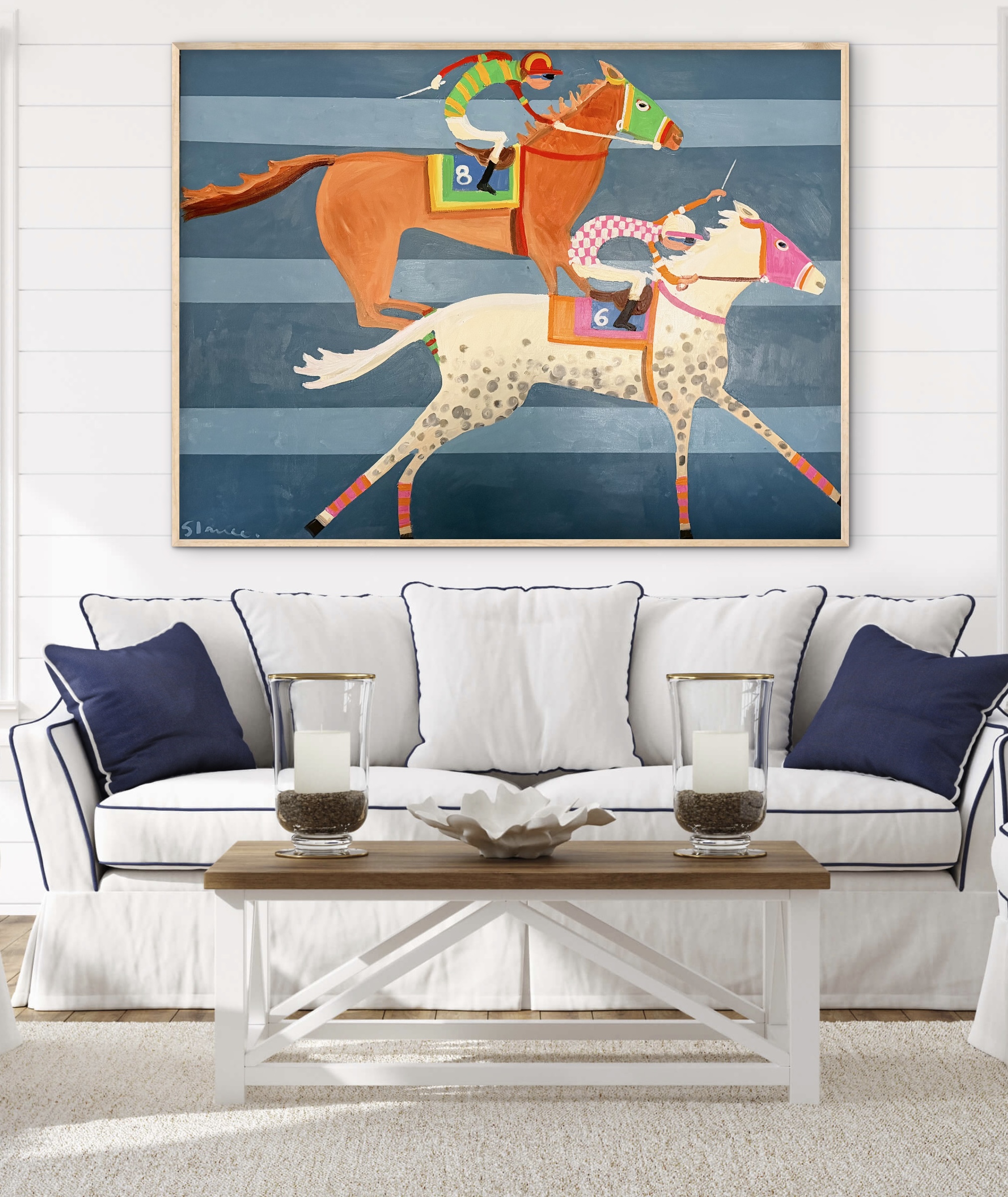 Two Horse Race 126 x 96cm framed